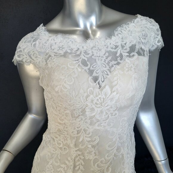 NWT~$1999~ELLA ROSA~SZ 6/8~IVORY OYSTER LACE FIT & FLARE WEDDING DRESS GOWN - Picture 7 of 16